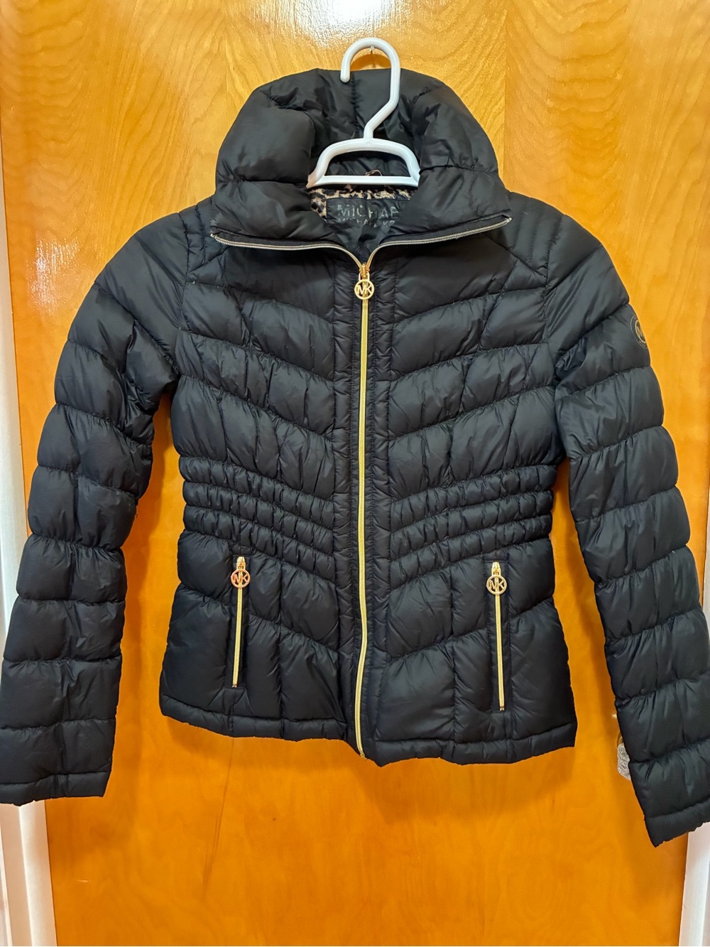 Michael Kors Black Quilted Puffer Jacket with Gold Trim